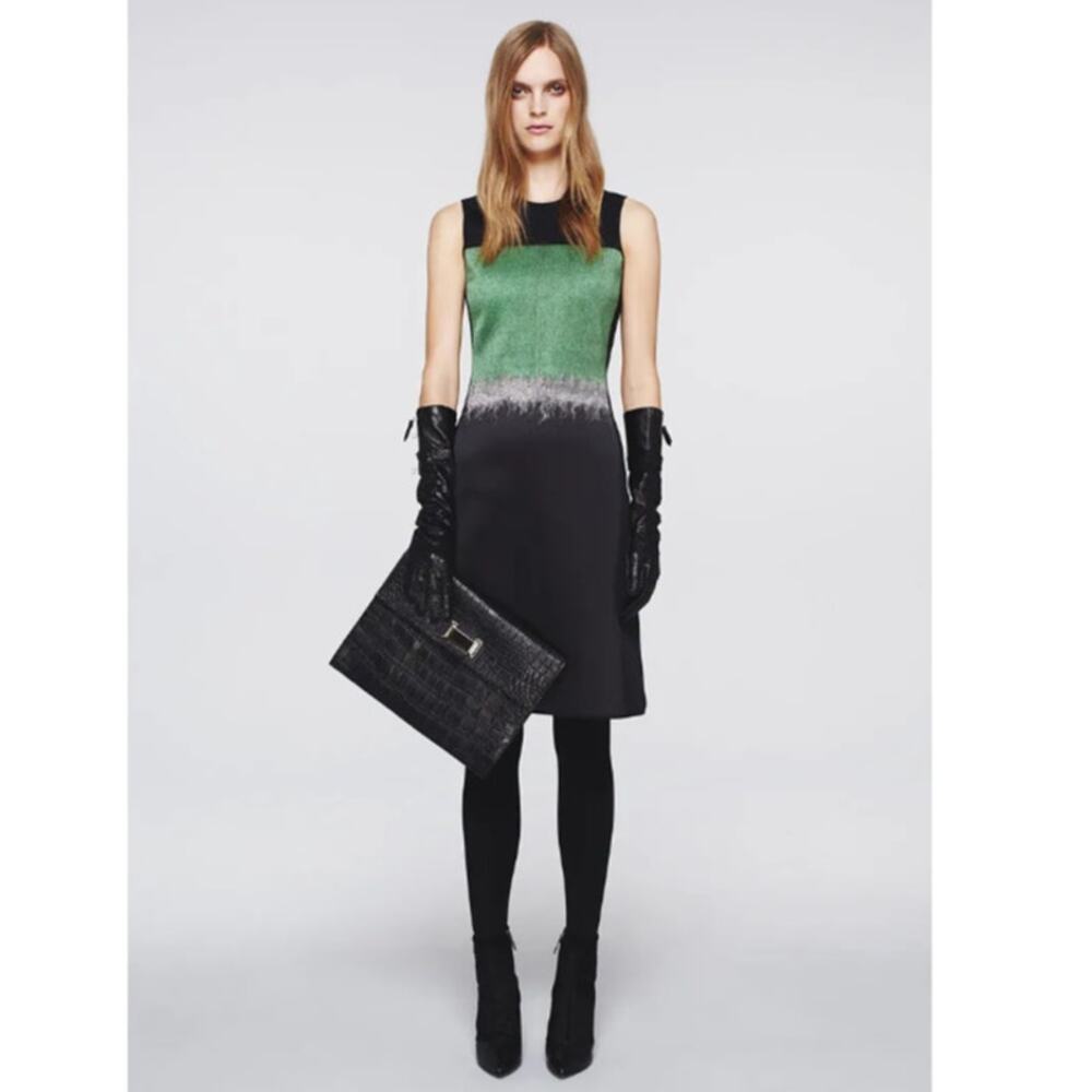 Reed Krakoff Runway Green & Black Colorblock Silk Sheath Midi Dress, Size 0